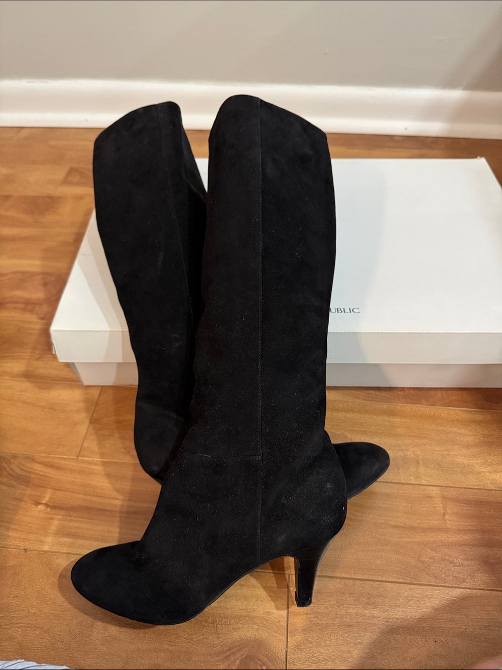 Banana Republic Black Suede Knee-High Heeled Boots